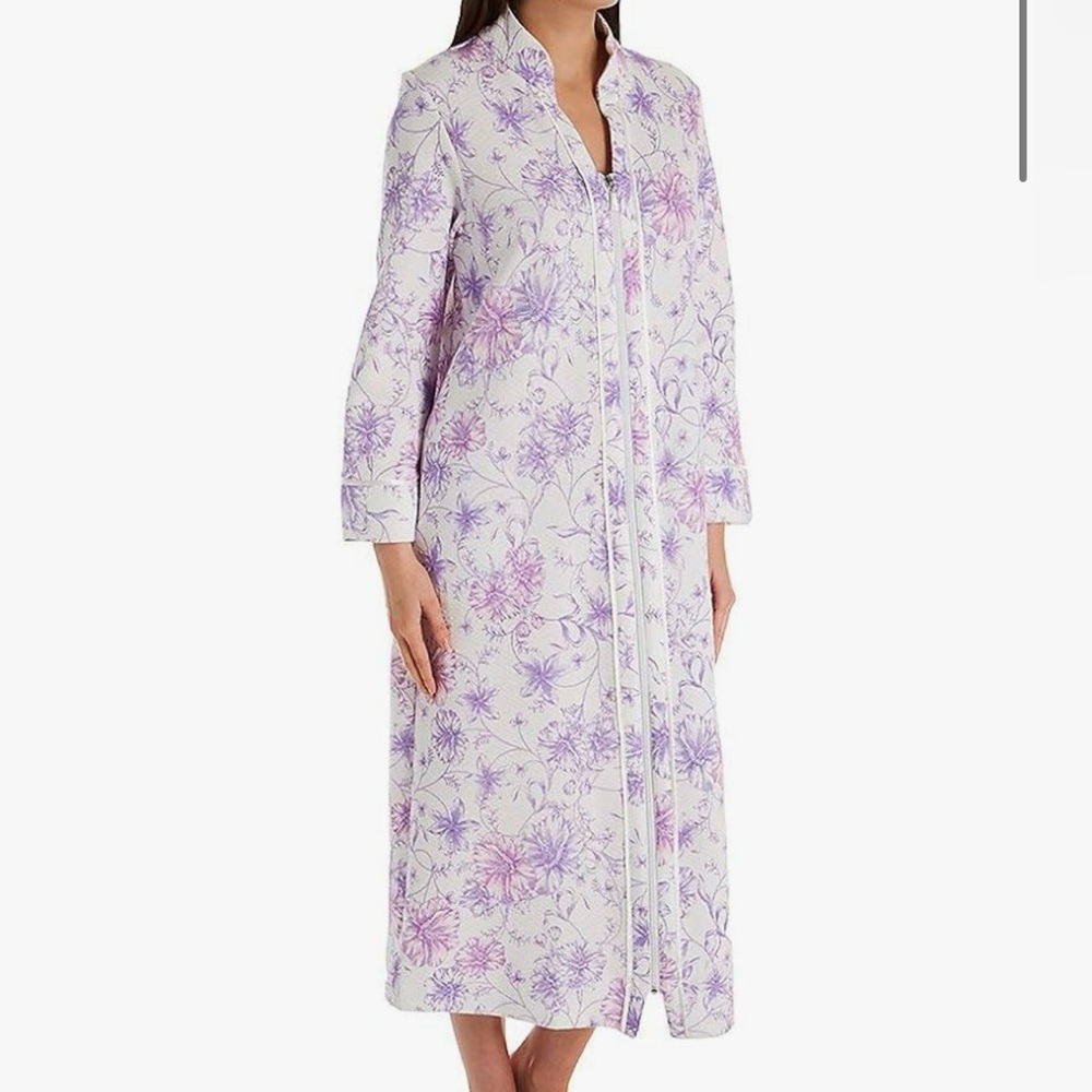 Carole Hochman Lavender Pink Purple Floral Zipper Zip up Robe housecoat small